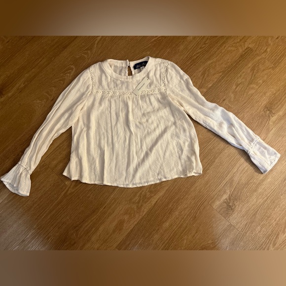 Blue Rain by Francesca’s Cream Ribbed Blouse Relaxed Fit - Picture 1 of 9
